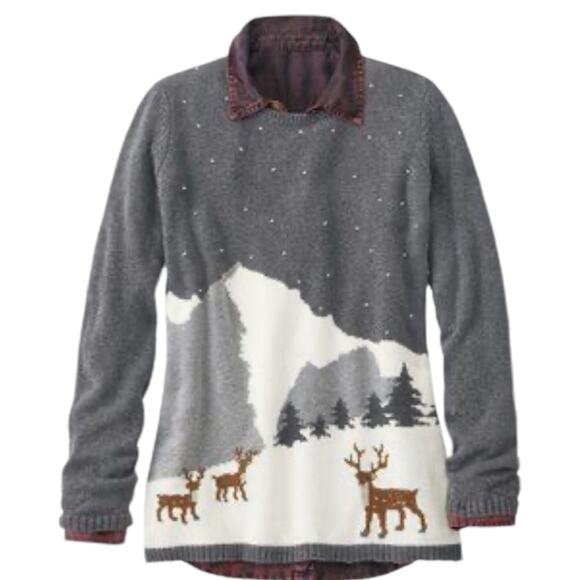 Coldwater Creek Women's Sz PL Wildlife Knit Holiday Sweater Charcoal Christmas - Picture 1 of 15